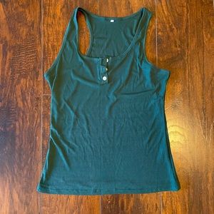 Ribbed Henley racer back tank top. Stretchy material! Forest green